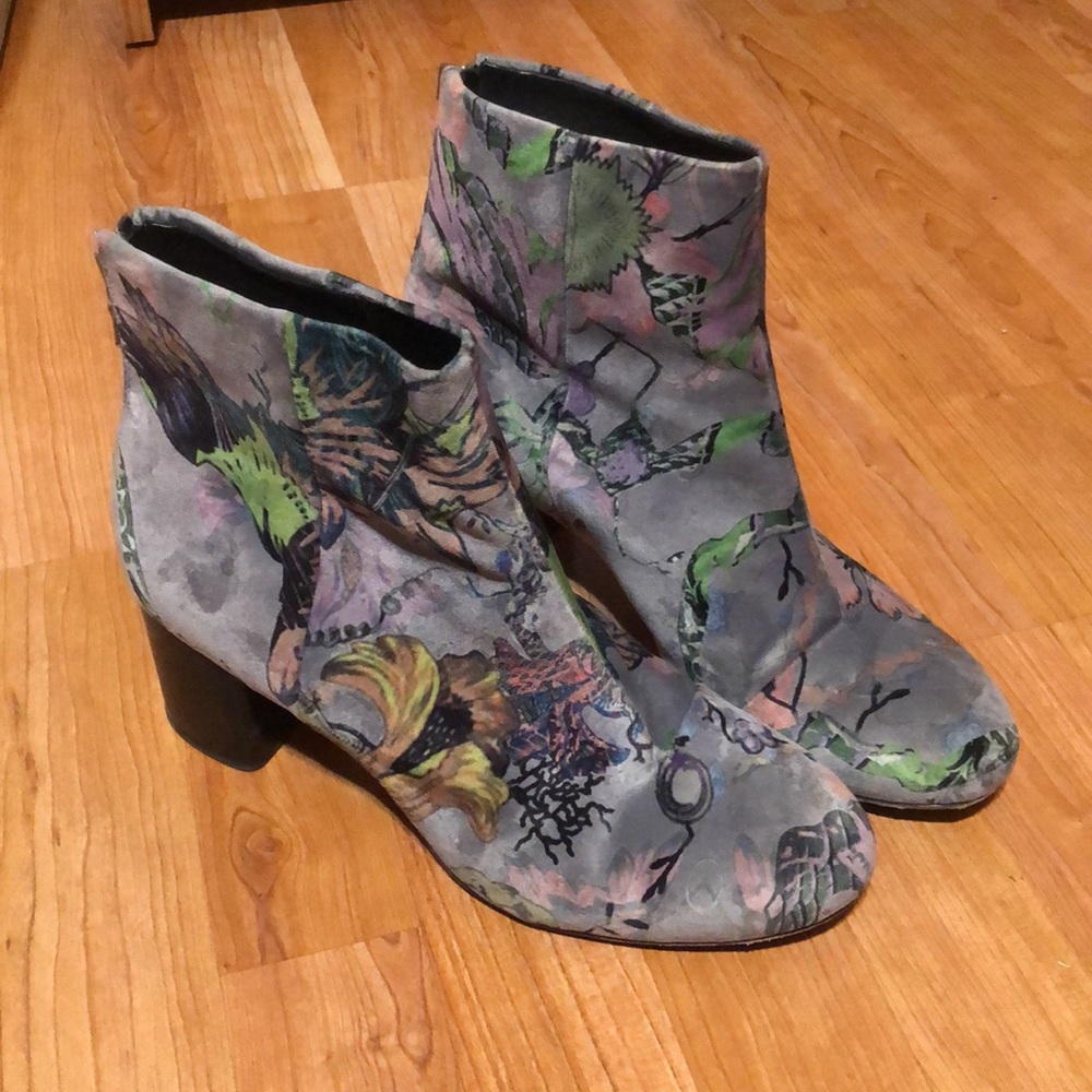 Grey Floral Velvet Drea Booties View 6